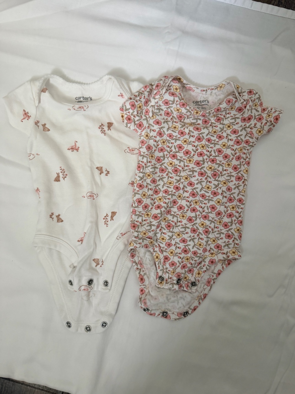 Carter’s Baby Girl Bodysuits 0-3M Floral Bunny 2 Pack